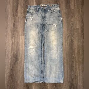 BKE Buckle Tyler Jeans Mens 32R Blue Relaxed Distressed Boot Cut Denim ABM4308
